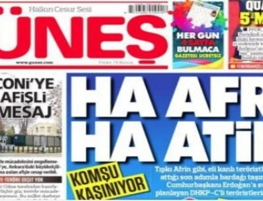 Φιλοκυβερνητική τουρκική εφημερίδα κυκλοφόρησε με πρωτοσέλιδο τίτλο: «Τι Αθήνα, τι Αφρίν»!